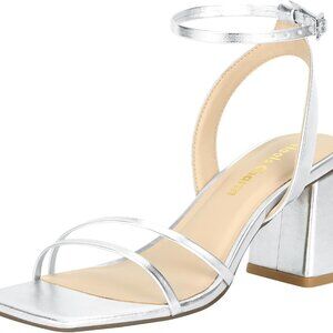 Women's Silver Chunky Block Heel Sandals 2.95 Inches Open Toe Ankle Strap